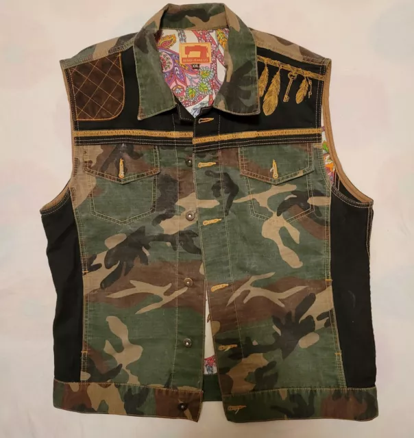 Rare Vest Bengi Jeans Co Camouflage Unisex Sz XXL Camo Made in USA Gold Leaf Key