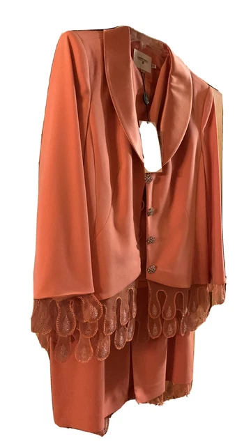 LOUISE RICCI an Absolutely Gorgeous Coral 3 PC Beaded Suit With Satin NWT VTG