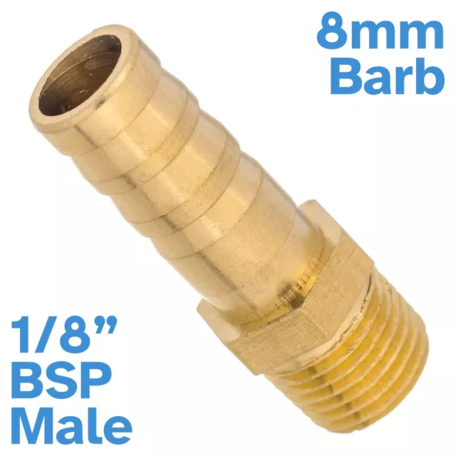 Brass 8mm Barb Hose To 1/8" BSP Male Threaded Pipe Fitting Tail Connector Thread