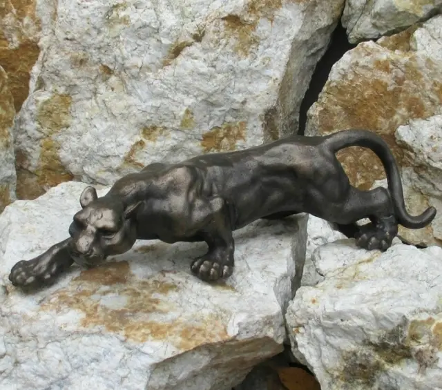 Vintage Sculpture Bronze Panther Old Statue Lioness Cast Iron Casting Figurine