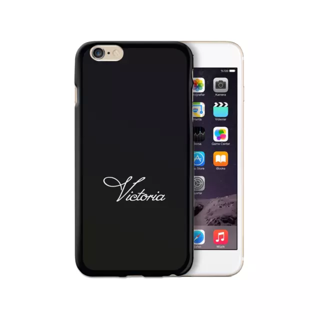 Hairyworm Personalised White Scroll Font Name On Black Silicone Gel Phone Case