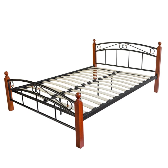 design metal lit double 140 x 200 cadre de lit lattes bois neuf 8077 noir brun design metal lit double 140 x 200 cadre de lit lattes bois neuf 8077 noir brun