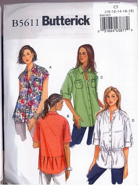 OOP Butterick 5611 Shirt Loose Fit Sewing Pattern Misses w Plus Size 10 to 18