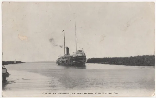 Canada, CP Ry SS Alberta Fort William Ont. posted 1905 Vintage Postcard, U001