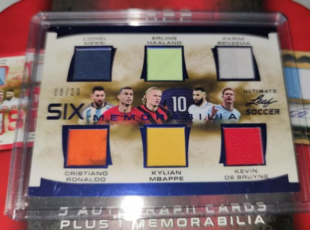 2022 Leaf Ultimate 6 WAY /20 MESSI, Benzem, RONALDO, Haaland, Mbappe Game Used