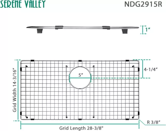 Serene Valley Sink Bottom Grid 28-3/8" x 14-3/16", Rear Drain with Corner Radius