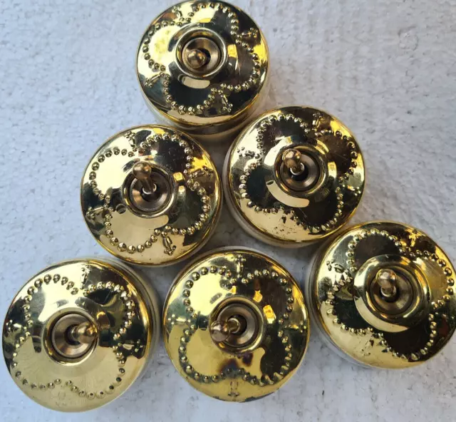 Vintage Brass & Ceramic Electric Switch Button 1 Way Jasmine Flower Design Decor