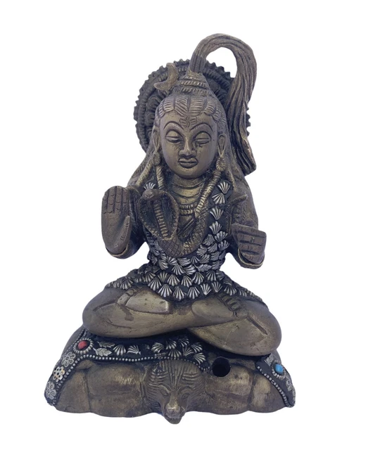 STATUE SHIVA BRASS Hindu God Lord Sitting Vintage Shiv Figurine