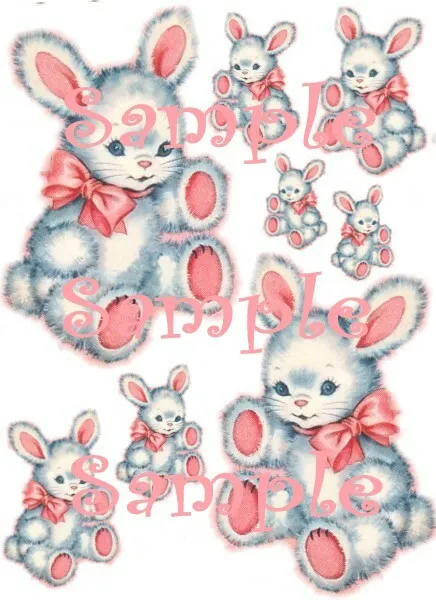 Adorable Vintage Bunny Waterslide Decals