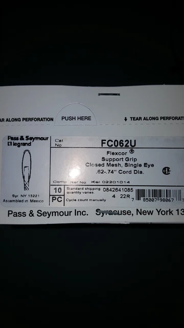 Pass and Seymour FC062U Flexcor Cable Strain Relief Closed Mesh Single Eye.