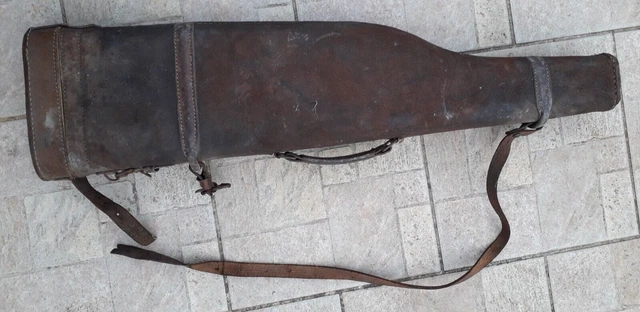 Ancien étui à Fusil De Chasse En Cuir - Forme Jambon, Accessoire De Transport Vintage