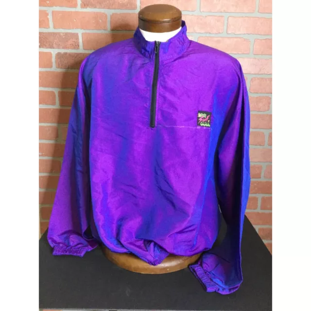 Vintage Surf Style Pullover Windbreaker Jacket Top Neon Iridescent Nylon