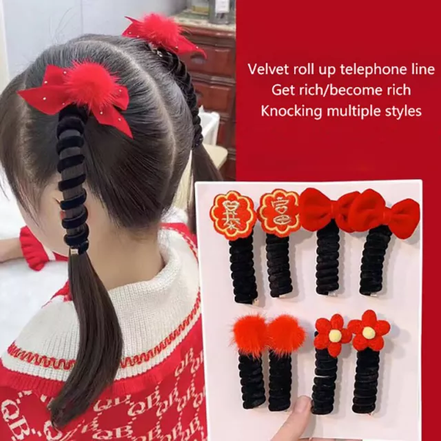 1 pz fiocco per capelli linea telefonica Capodanno bambini rosso peluche Bow Dragon Headrop F1