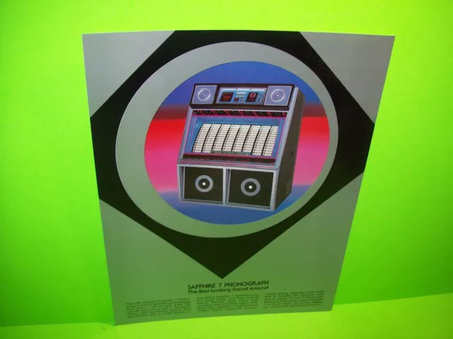 Rowe SAPPHIRE 7 Original 1983 NOS Jukebox Phonograph Music Promo Sales Flyer
