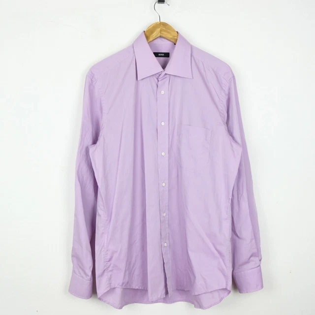 Camicia Hugo Boss Taglia 41-16 Slim Fit Uomo Cotone Rosa Shirt Classico Logo