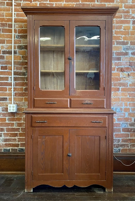 Antique Hutch Buffet China Cabinet Cupboard Oak Wood Original Vtg Hoosier Style