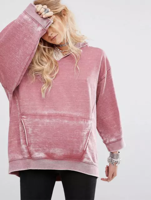 Free People Get It Distressed Oversized Hoodie size S Pink Mauve