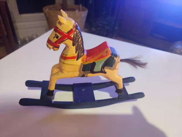 Antique vintage wooden rocking horse toy horse 22cm- Long Christmas display