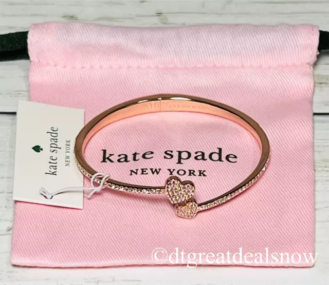 Kate Spade Yours Truly Heart Pave Open Hinge Cuff Bracelet Rose Gold O0R00155