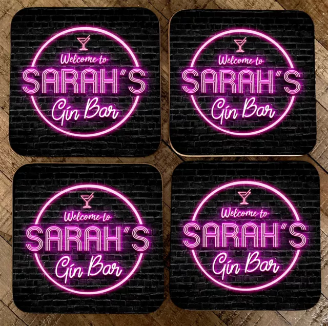 Personalizzato Barrette Sottobicchiere Tappetini - Neon Rosa Effetto Set Di 4 -