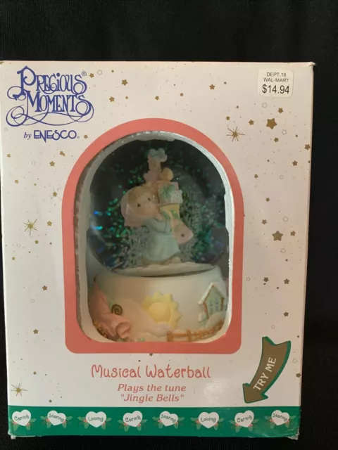 2001 Precious Moments Enesco Musical Snowglobe Waterball Plays "Jingle Bells"