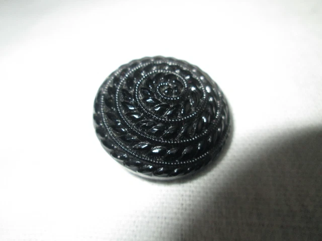 Bouton ancien en verre noir décor escargot mat et brillant
