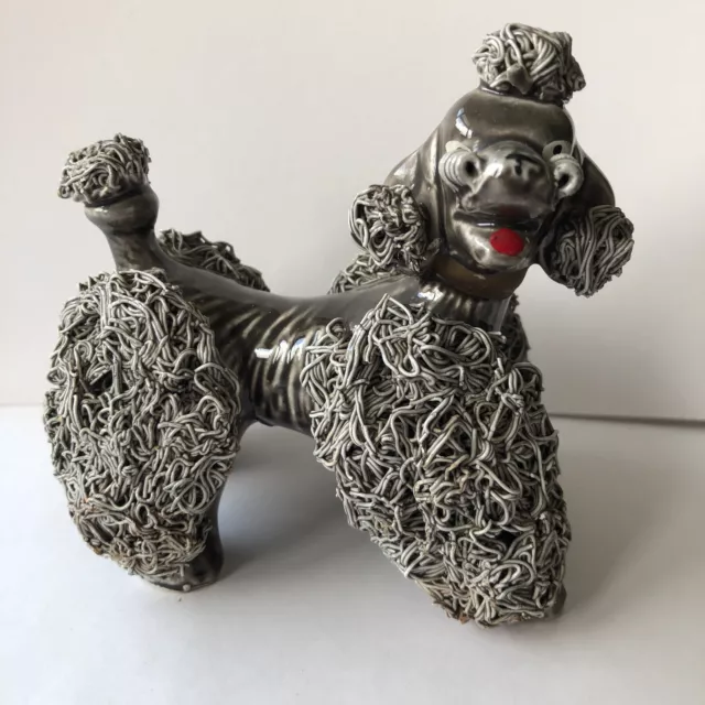 Vintage Large Spaghetti Poodle Figurine Japanese Porcelain Grey 11x10x7cm