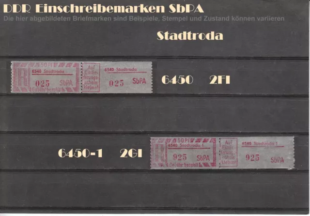 DDR R-Zettel SbPA Einschreibemarken Stadtroda 6450 postfrisch ** LOT