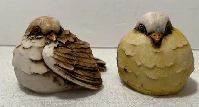2 Artefice Ottanta Italy Birds Sparrow Finch Resin Figurine D. Esposito 1981