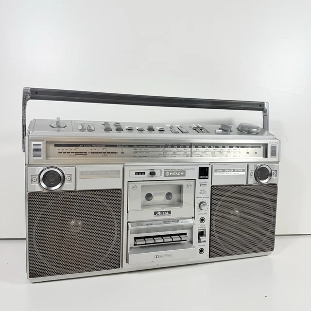 Hitachi SP-2812 – Lecteur 8 Pistes, Radio AM/FM, Aux, 1973, Fonctionne (mais Bouton Cassé)