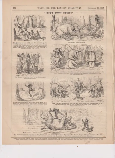1867 Punch Cartoon Killing an Elephant for Sport