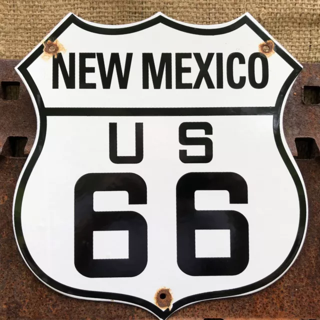 Vintage New Mexico Us U.s. Route 66 Porcelain Road Highway Sign