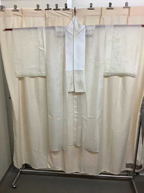 Japanese Vintage Kimono silk Juban Seethrough White length 51.57 inch