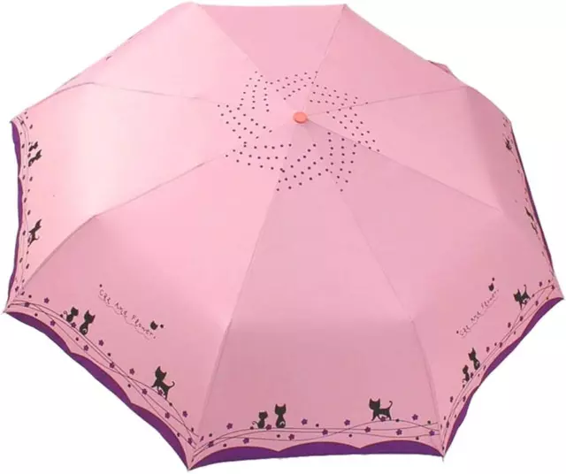 Windproof Compact Travel Folding Cute Cat Umbrella,Auto Open Close Rain&Sun Ligh