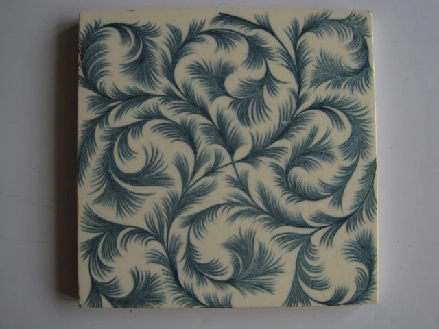 Antique 6" Sq Victorian Wedgwood Aesthetic Blue On White Feathers Wall Tile T505