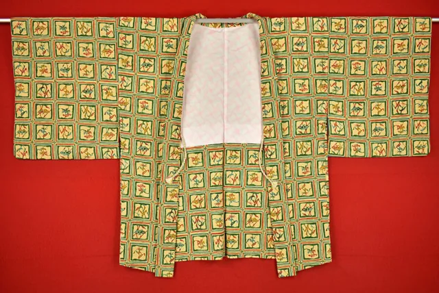 Vintage Japanese Kimono Silk Antique BORO HAORI Kusakizome Dyed/B652/500