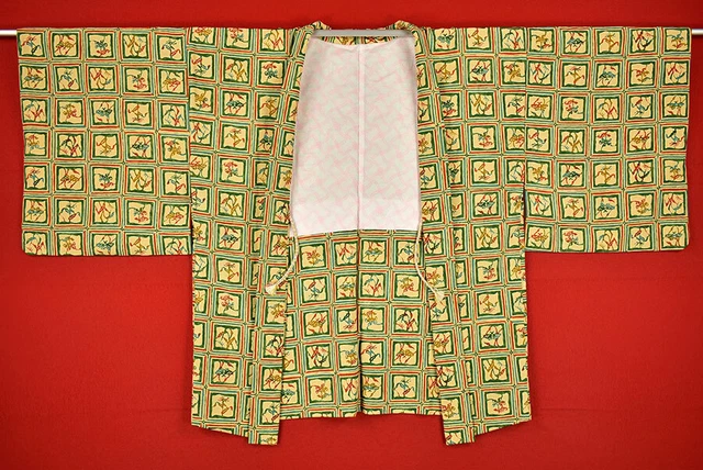 Vintage Japanese Kimono Silk Antique BORO HAORI Kusakizome Dyed/B652/500