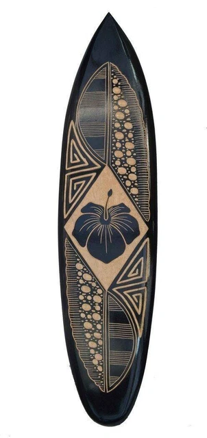 Planche De Surf Décorative 100 Cm - Style Hawaii, Bois Noir - Décoration Murale