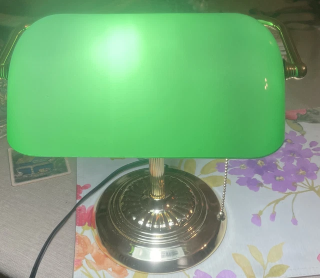 Vintage Bankers Lamp Light Emerald Green Glass Shade Desk Lamp
