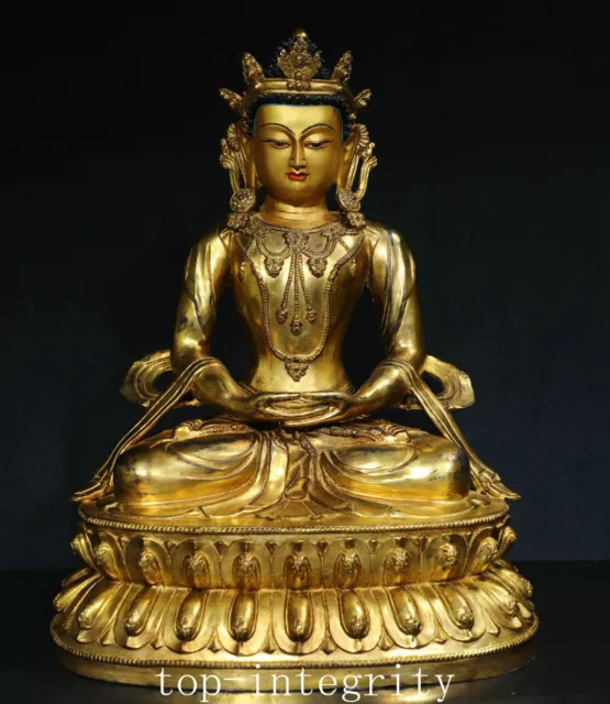 17.7''Old Tibet Nepali Buddhism Bronze Gilt White Tara Kwan-yin Buddha Statue