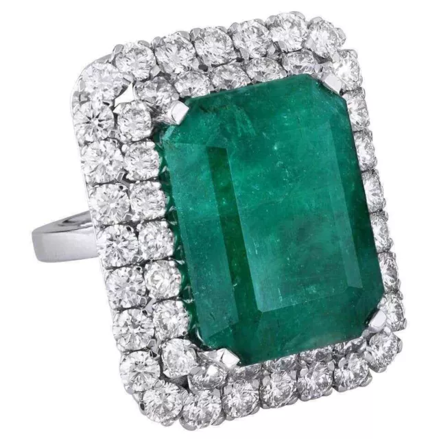 Levish 935 Silver 20CT Green Emerald & CZ Engagement Cocktail Ring Lab Created