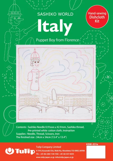 Sashiko World Hawaii Stamped Embroidery Kit-Italy Puppet Boy from Florence