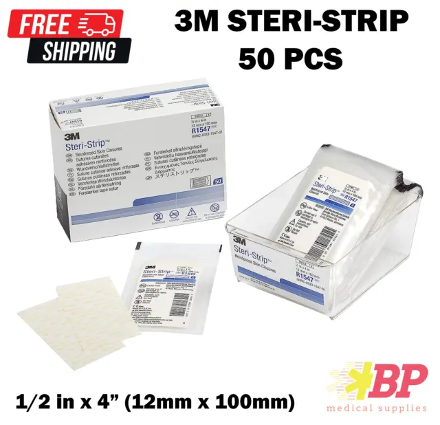 3M Steri-Strip R1547 Reinforced Adhesive Skin Closures 1/2 in x 4 in - 50PCS