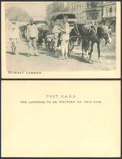 India Old U.B. Postcard Bombay Cabmen Cab Men Horse Drawn Carts & Native Drivers