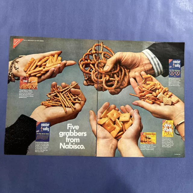 Nabisco 5 Grabbers snacks crackers pretzels Vintage Print Ad 1968