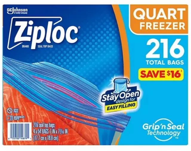 Ziploc Easy-Open Tabs Freezer Quart Bags (216 Ct.) FREE SHIPPING