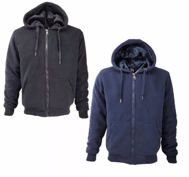 Mens Thick Soft Fur Fleece Heavy Duty Work Zip Up Hoodie Winter Black Sweatshir