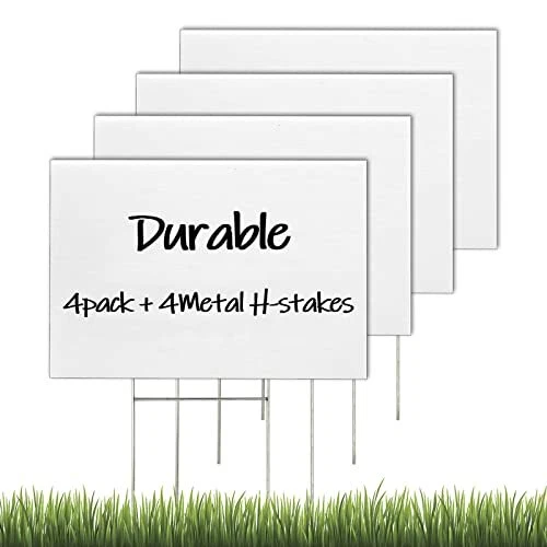 4 Pack Blank Yard Signs with H Metal Stakes,17"x12" Garage Sale Signs,White