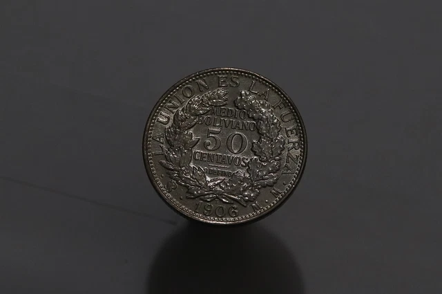 🧭 🇧🇴 Bolivia 50 Centavos 1906 Silver High Grade B58 #Z8030