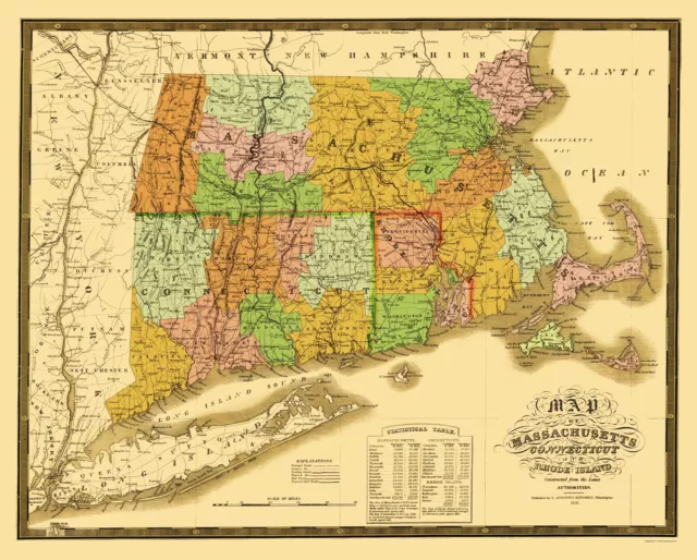 Massachusetts Connecticut Rhode Island - Mitchell 1831 - 23.00 x 28.67